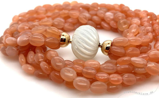 Necklace made from apricot-colored moonstones