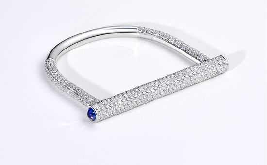 Sapphire Diamond Lock Bangle with 18K White Gold